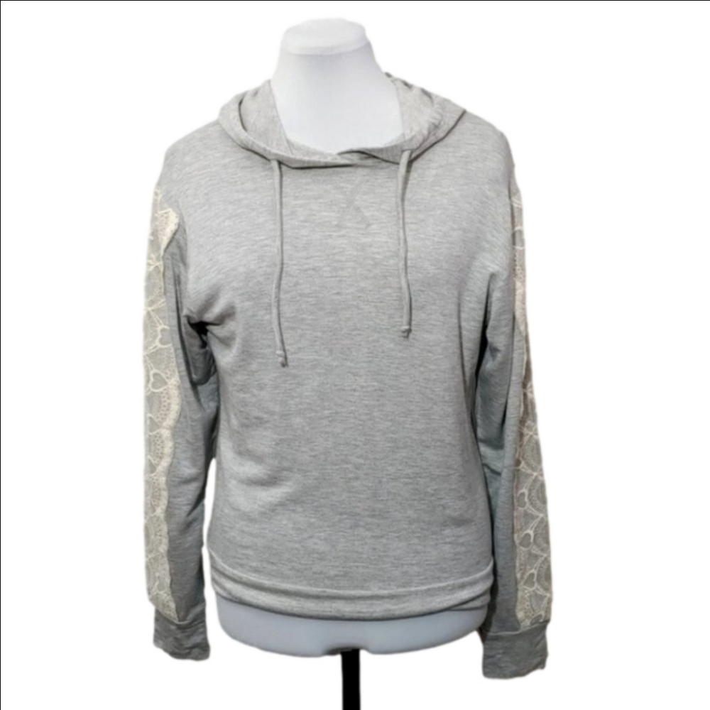 NWT FLORA NIKROOZ gray lace loungewear hoodie sweatshirt